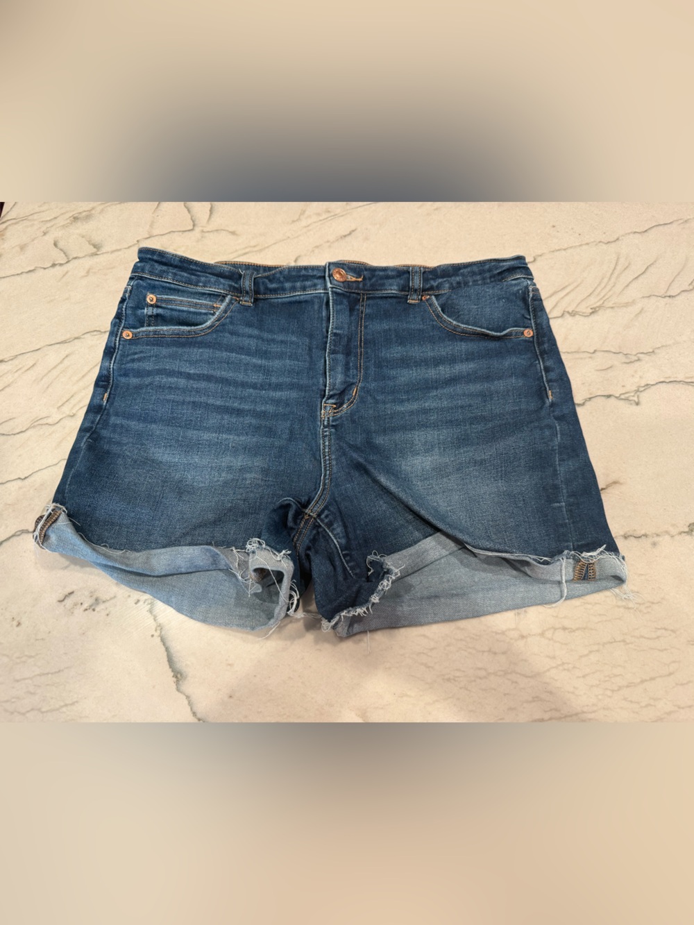 American Eagle Super High Rise Shortie Denim Shorts Size 16 Next Level Stretch